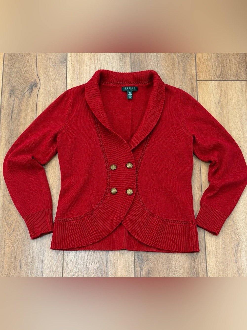 Ralph Lauren Red Double-Breasted Cardigan Knit Sweater Size Medium